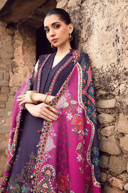 Maria B 3PC Embroidered Karandi Suit with Printed whool shawal-DC2097