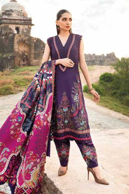 Maria B 3PC Embroidered Karandi Suit with Printed whool shawal-DC2097