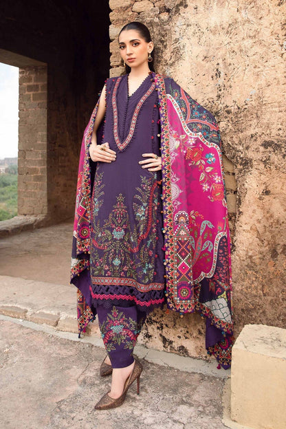 Maria B 3PC Embroidered Karandi Suit with Printed whool shawal-DC2097
