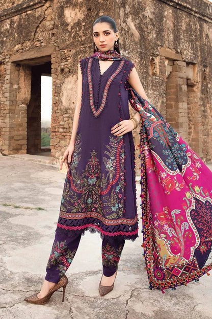 Maria B 3PC Embroidered Karandi Suit with Printed whool shawal-DC2097