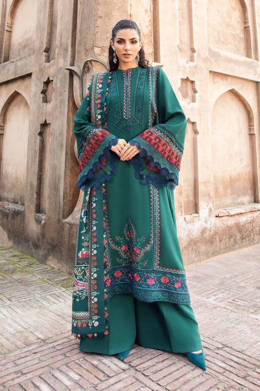 Maria B 3PC Embroidered Karandi Suit with Printed whool shawal-DC2100