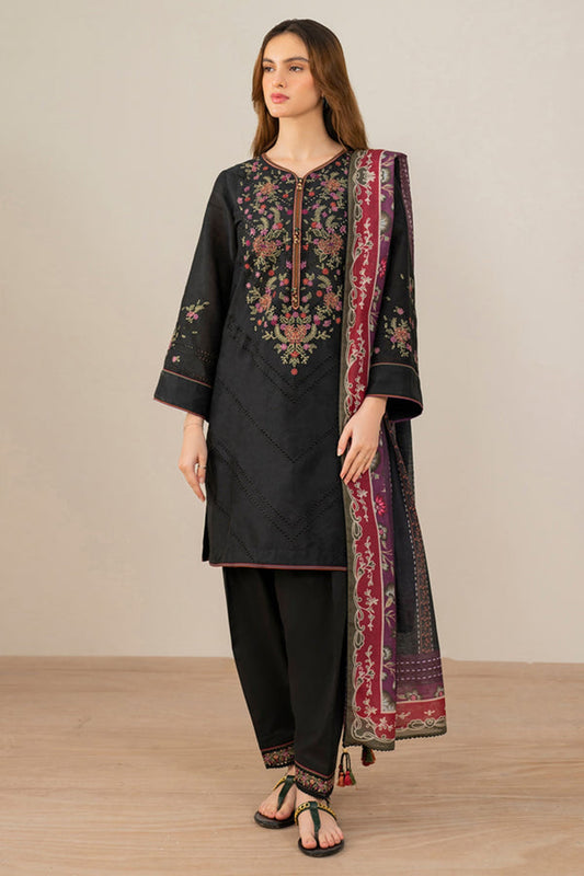 Jazmin 3PC Embroidered Karandi Suit with Printed whool shawal-DC2110