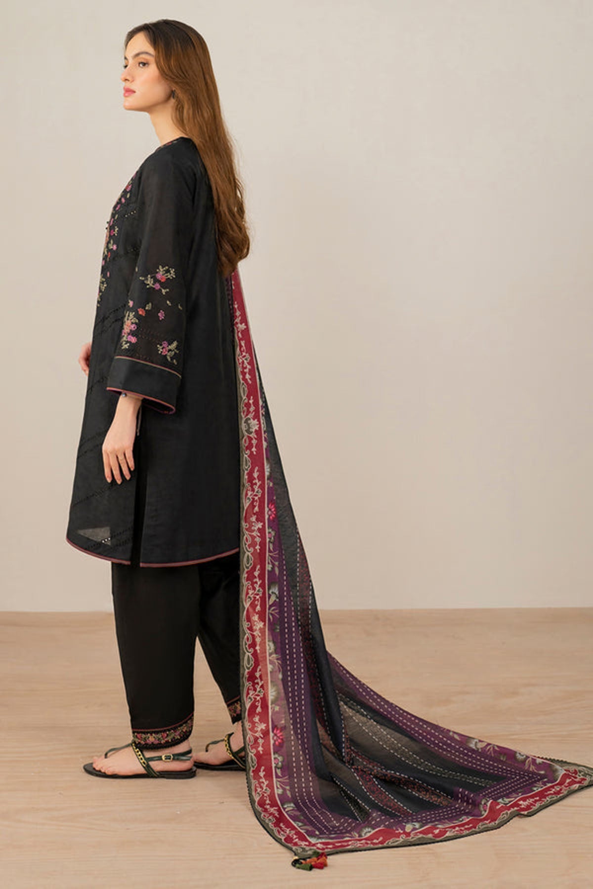 Jazmin 3PC Embroidered Karandi Suit with Printed whool shawal-DC2110
