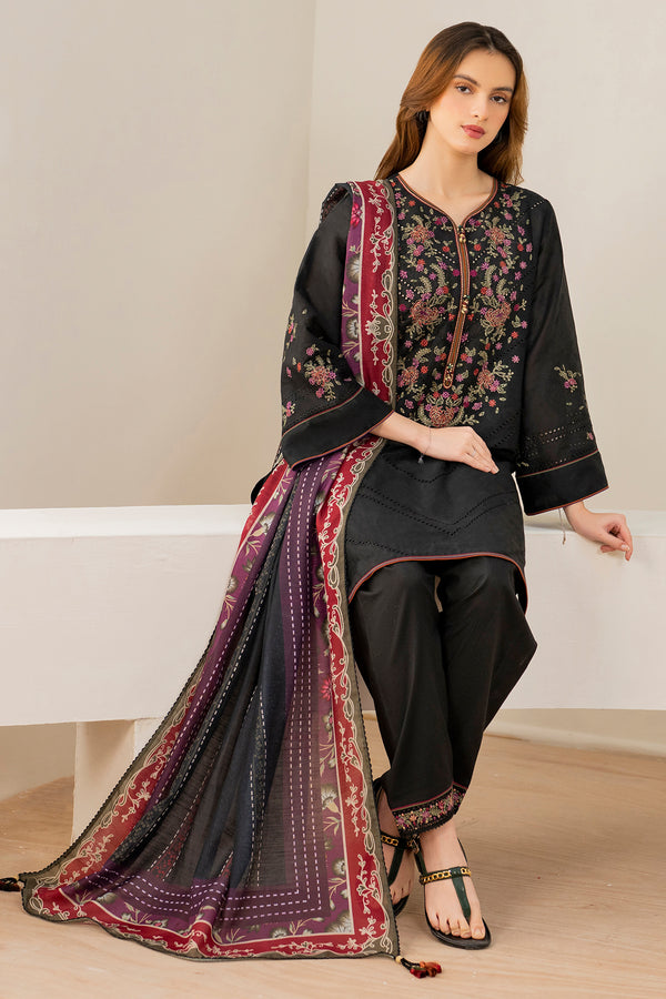 Jazmin 3PC Embroidered Karandi Suit with Printed whool shawal-DC2110