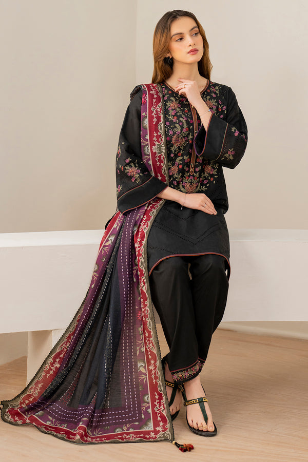 Jazmin 3PC Embroidered Karandi Suit with Printed whool shawal-DC2110