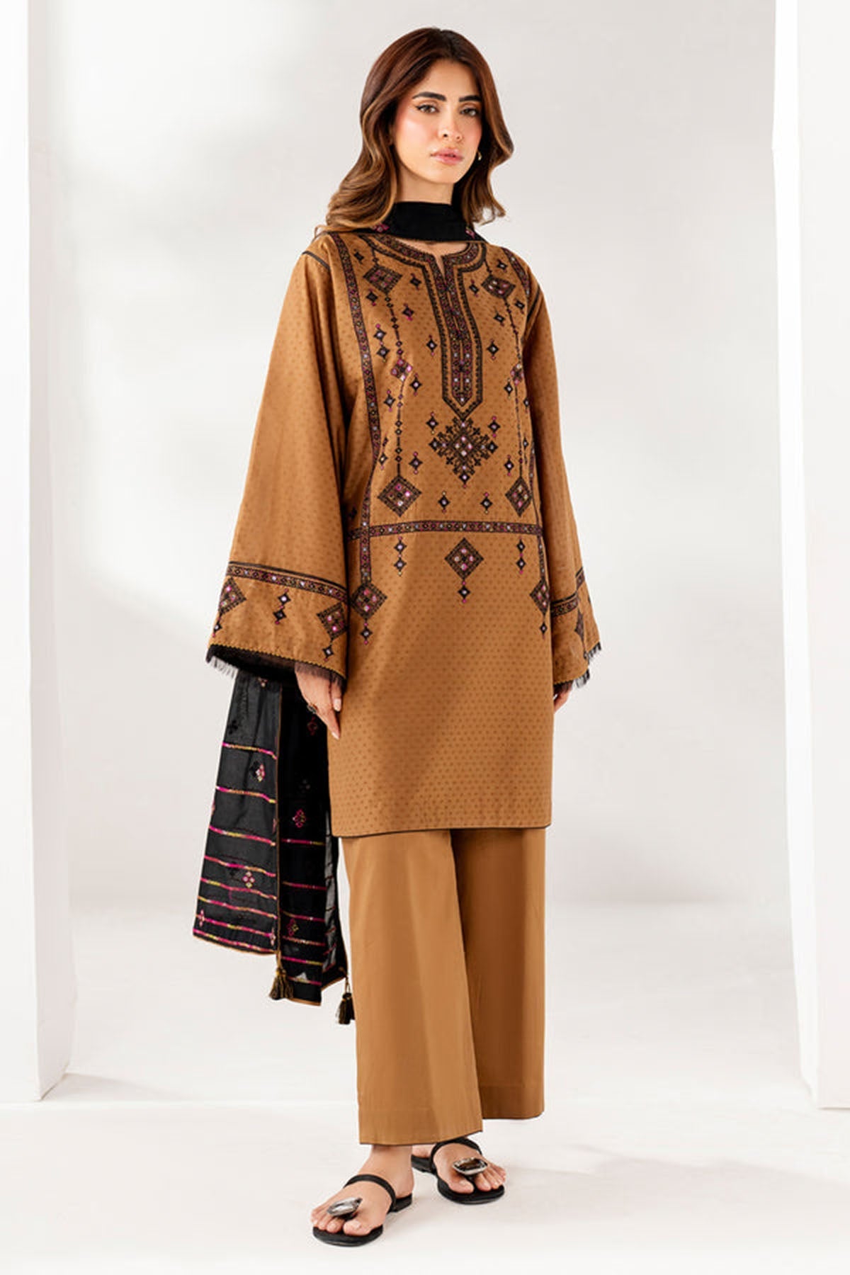 Jazmin 3PC Embroidered Karandi Suit with Printed whool shawal-DC2106