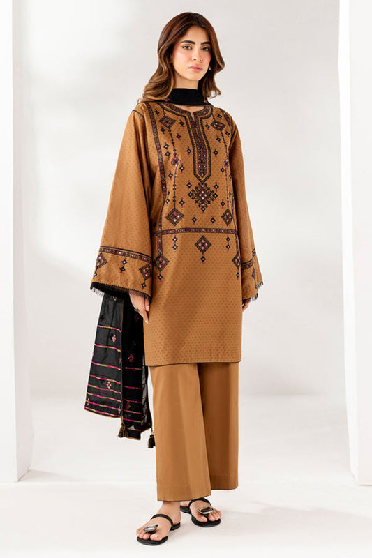 Jazmin 3PC Embroidered Karandi Suit with Printed whool shawal-DC2106