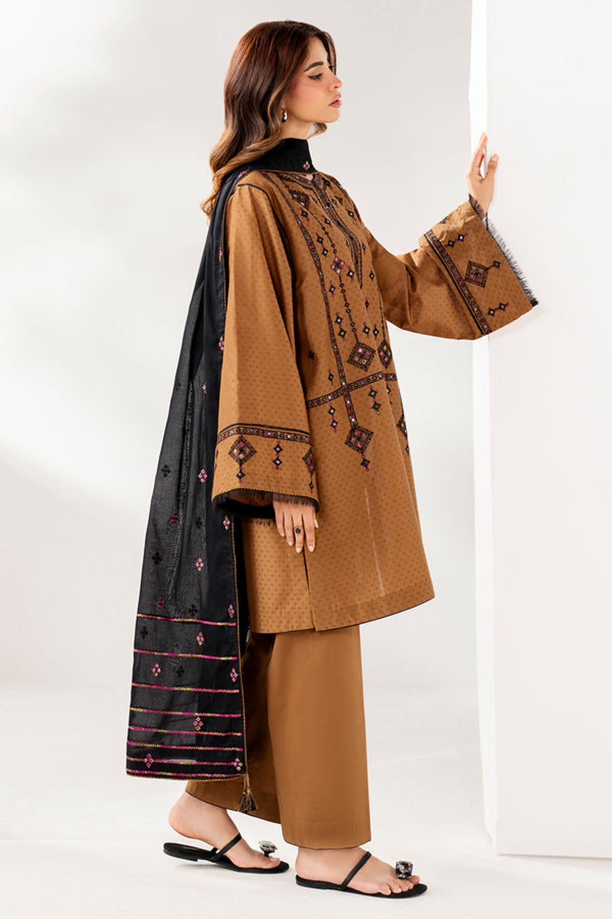 Jazmin 3PC Embroidered Karandi Suit with Printed whool shawal-DC2106