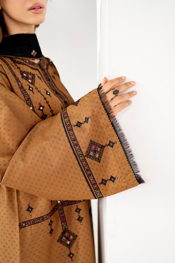 Jazmin 3PC Embroidered Karandi Suit with Printed whool shawal-DC2106