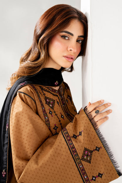 Jazmin 3PC Embroidered Karandi Suit with Printed whool shawal-DC2106