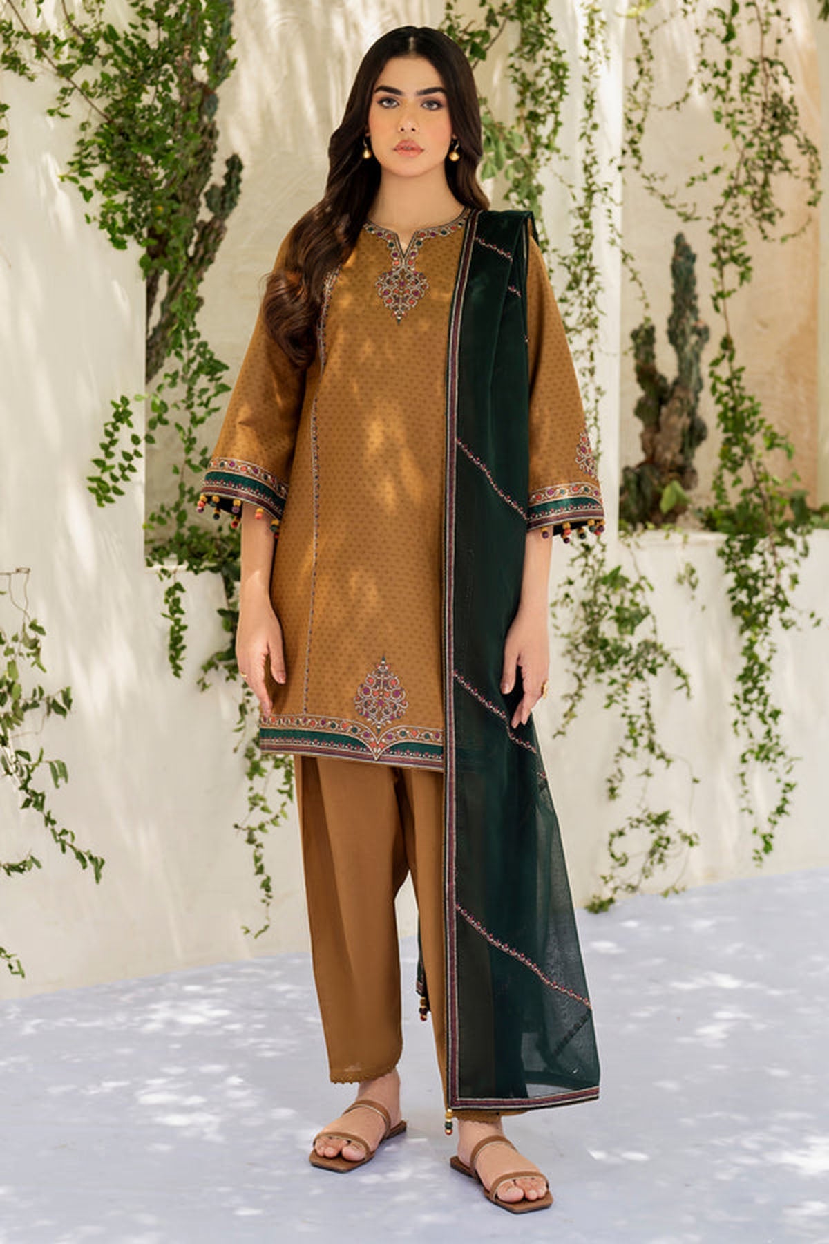 Jazmin 3PC Embroidered Karandi Suit with Printed whool shawal-DC2111