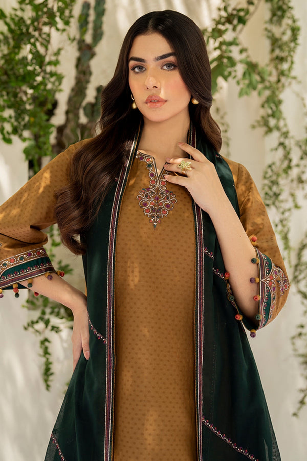 Jazmin 3PC Embroidered Karandi Suit with Printed whool shawal-DC2111