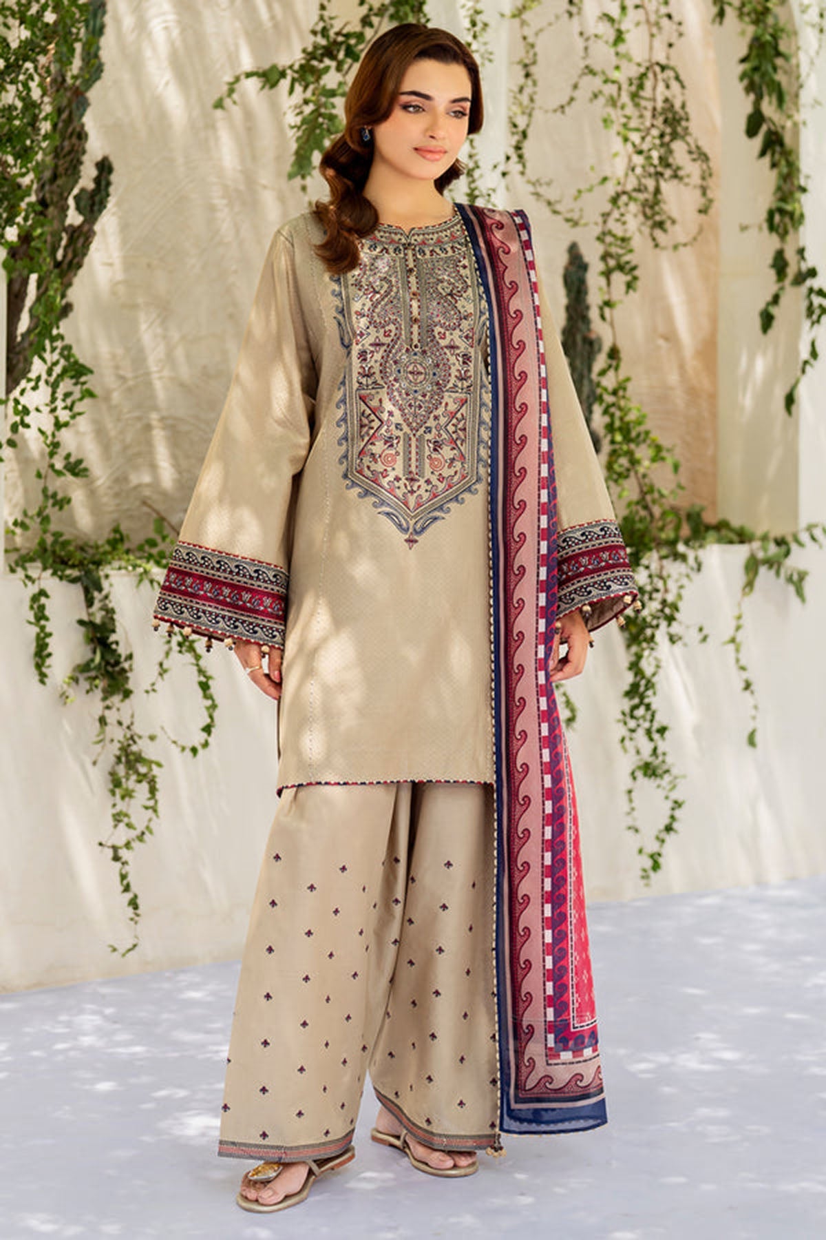 Jazmin 3PC Embroidered Karandi Suit with Printed whool shawal-DC2108