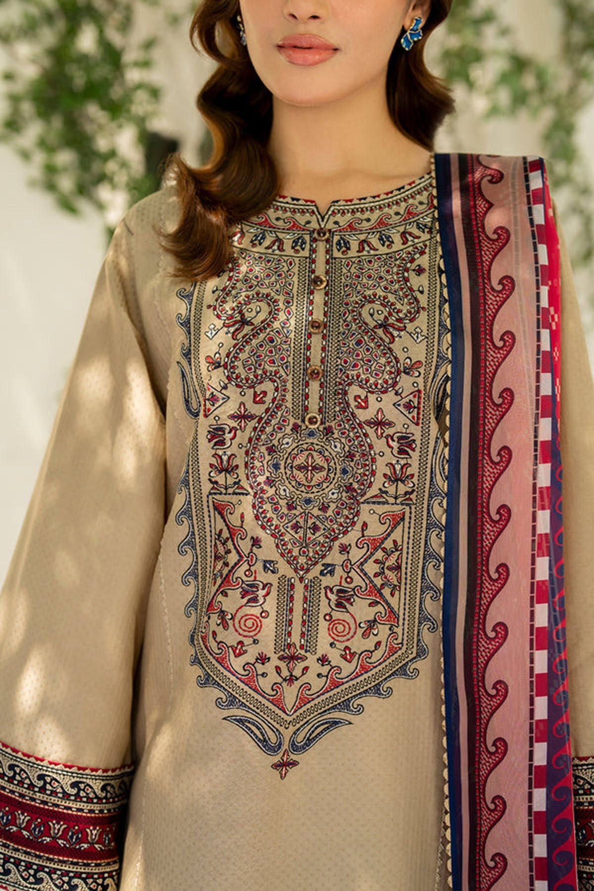 Jazmin 3PC Embroidered Karandi Suit with Printed whool shawal-DC2108