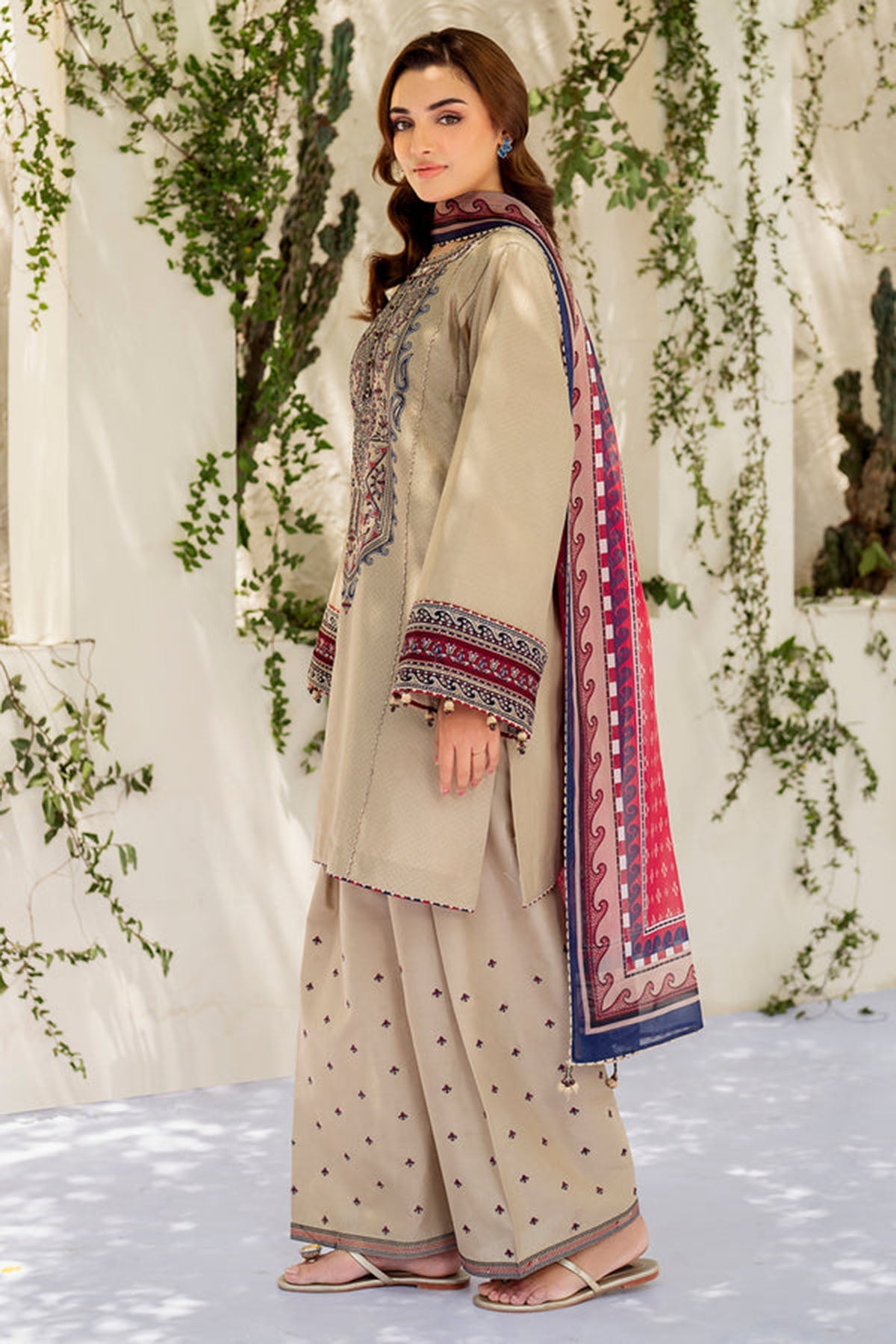 Jazmin 3PC Embroidered Karandi Suit with Printed whool shawal-DC2108