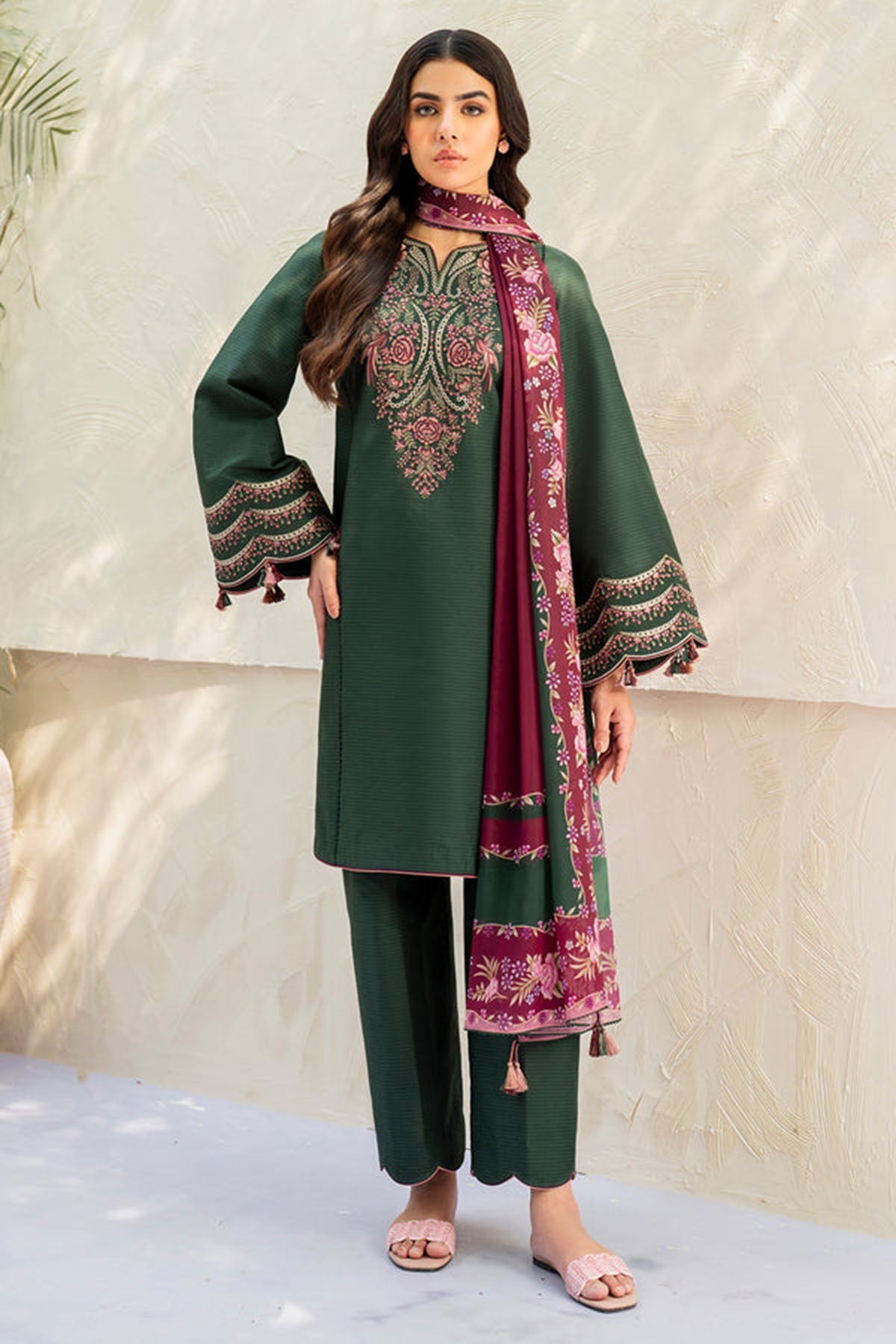 Jazmin 3PC Embroidered Karandi Suit with Printed whool shawal-DC2107