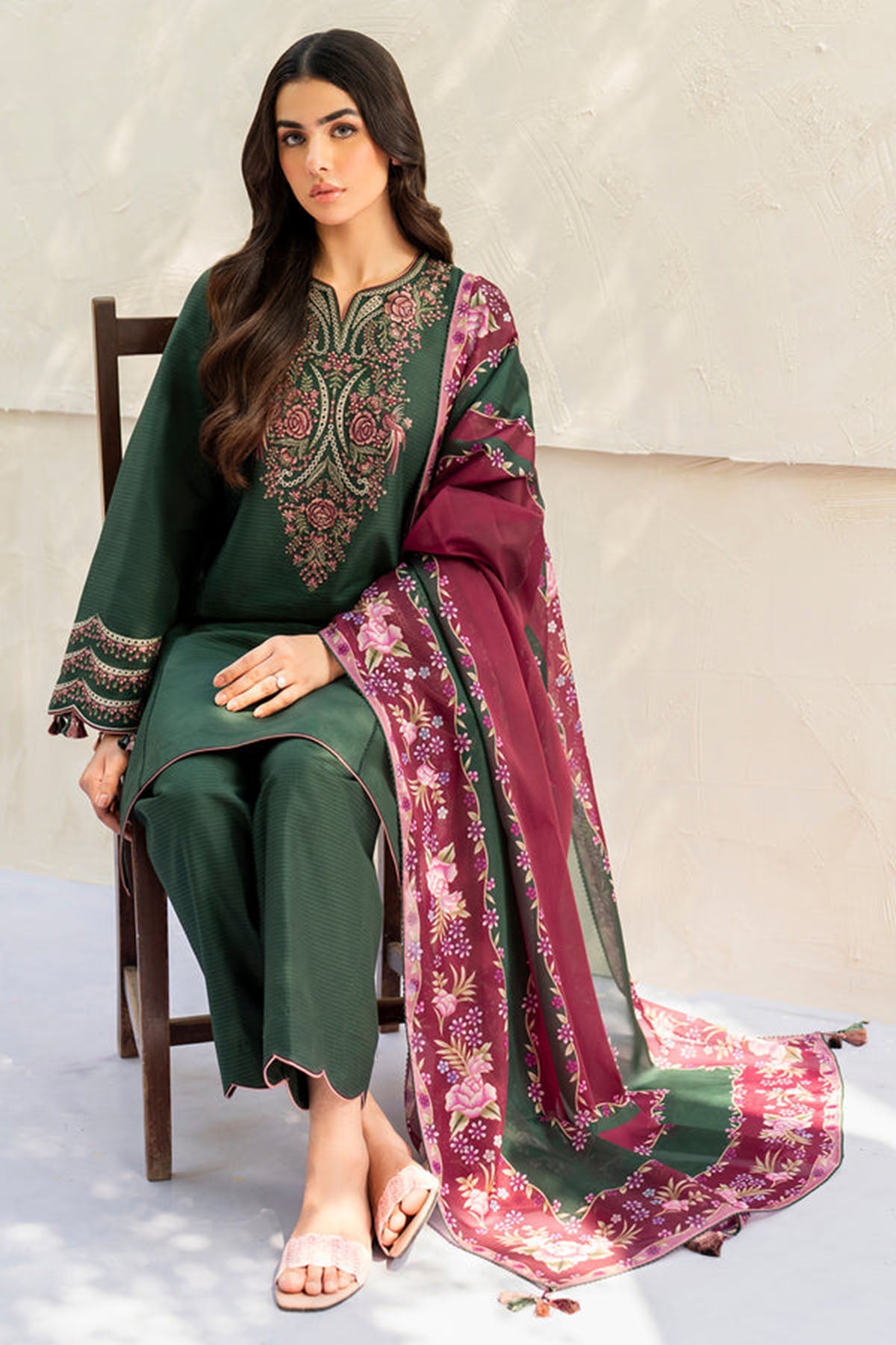 Jazmin 3PC Embroidered Karandi Suit with Printed whool shawal-DC2107