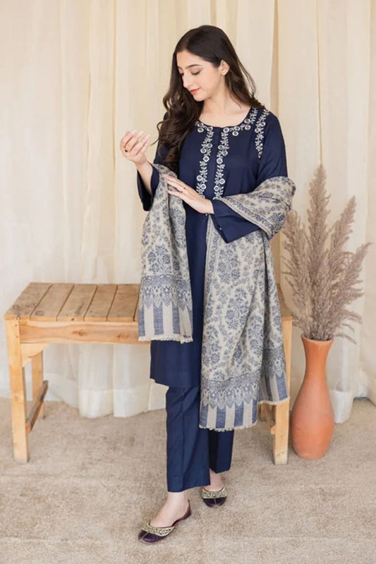 Aisling Winter 3PC Embroidered Dhanak Suit with Heavy Embroidered Shawal -DC2105