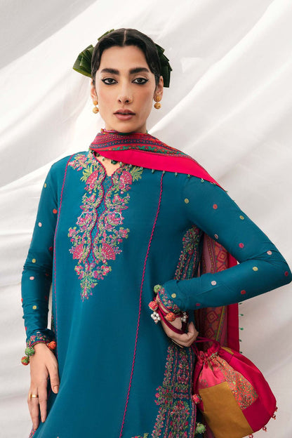Hussain Rehar 3PC Embroidered Karandi Suit with Printed whool shawal-DC2096