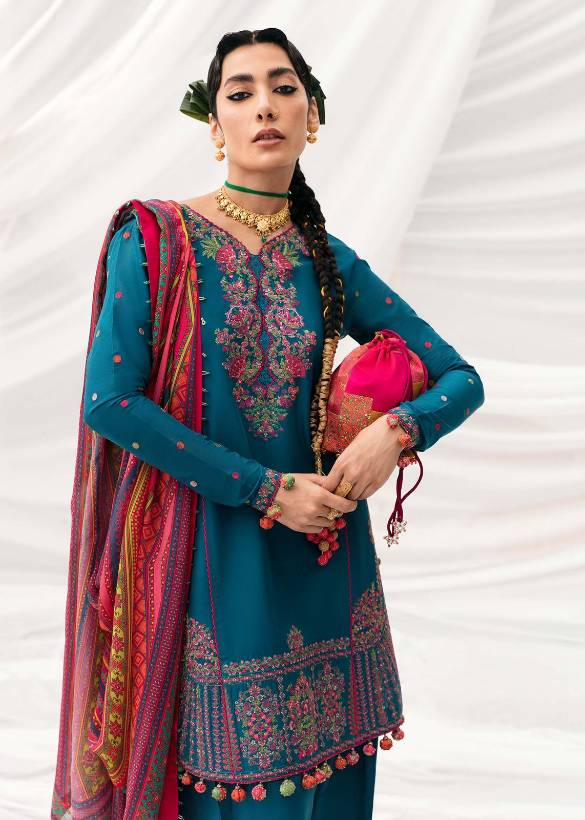 Hussain Rehar 3PC Embroidered Karandi Suit with Printed whool shawal-DC2096