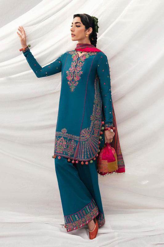 Hussain Rehar 3PC Embroidered Karandi Suit with Printed whool shawal-DC2096