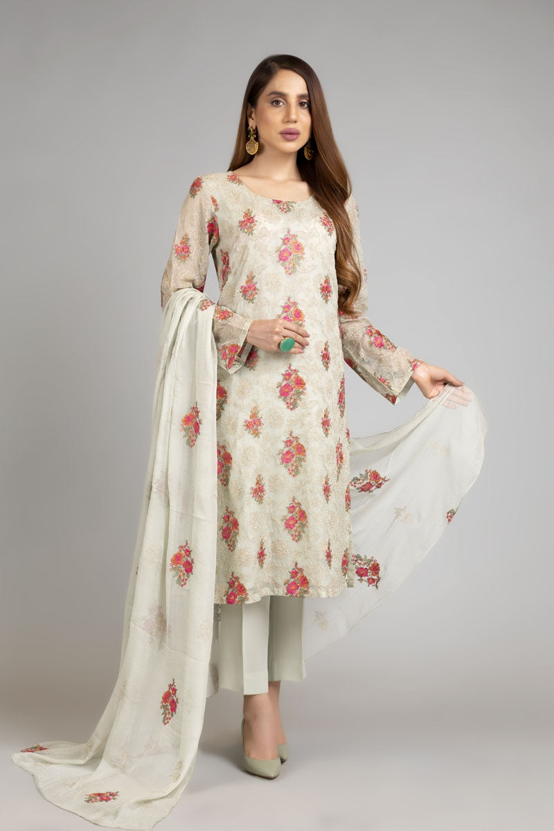 Bareeze Summer Embroidered Lawn 3pc with  Bamber Chiffon dupatta-Ga1728