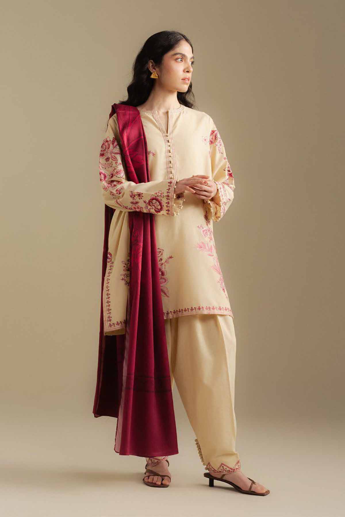 Zarashah Jahan Embroidered Dhanak 3pc with Printed Shawl- DC2116