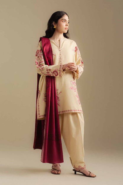 Zarashah Jahan Embroidered Dhanak 3pc with Printed Shawl- DC2116