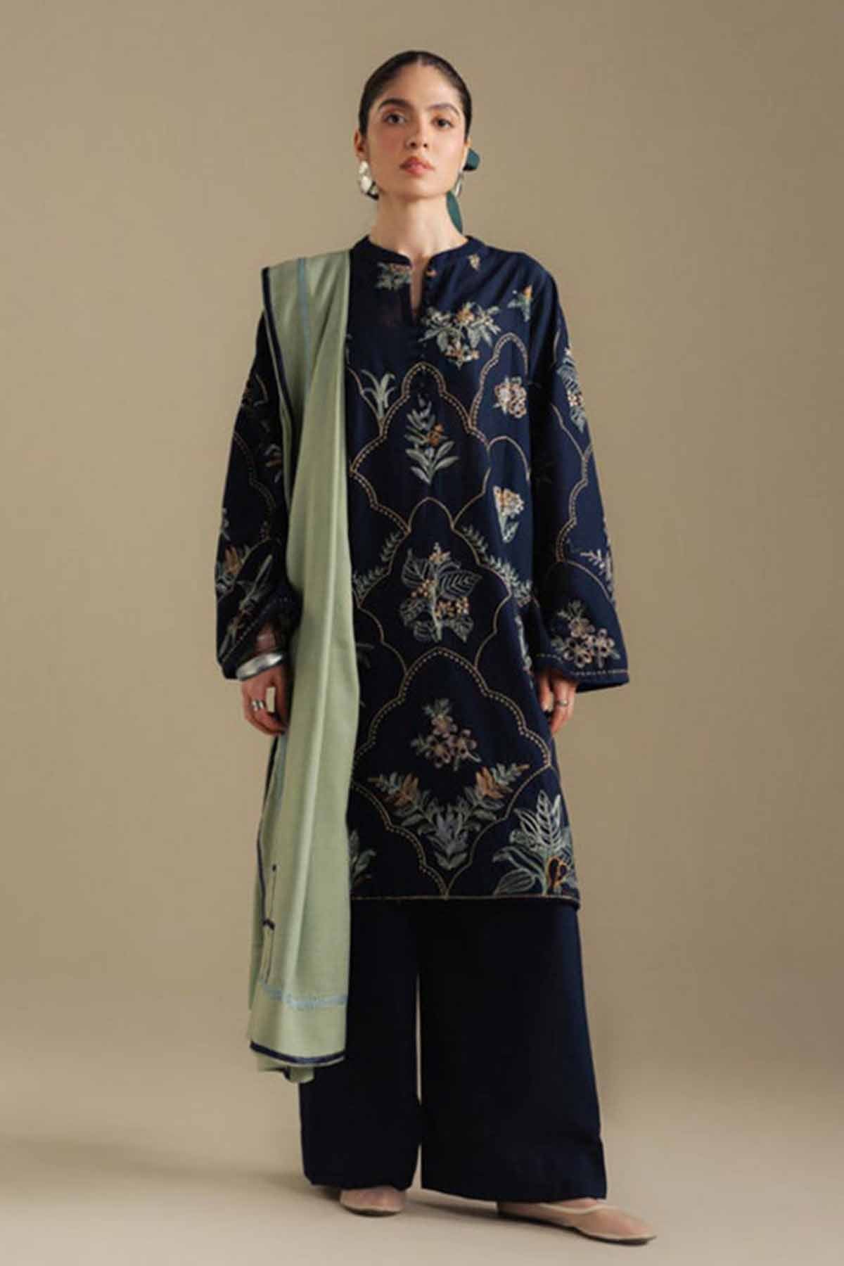 Zarashah Jahan Embroidered Dhanak 3pc with Printed Shawl- DC2115