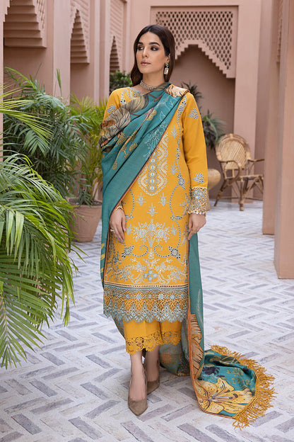 Winter 3PC Embroidered Dhanak with Printed Shawl - GA1785
