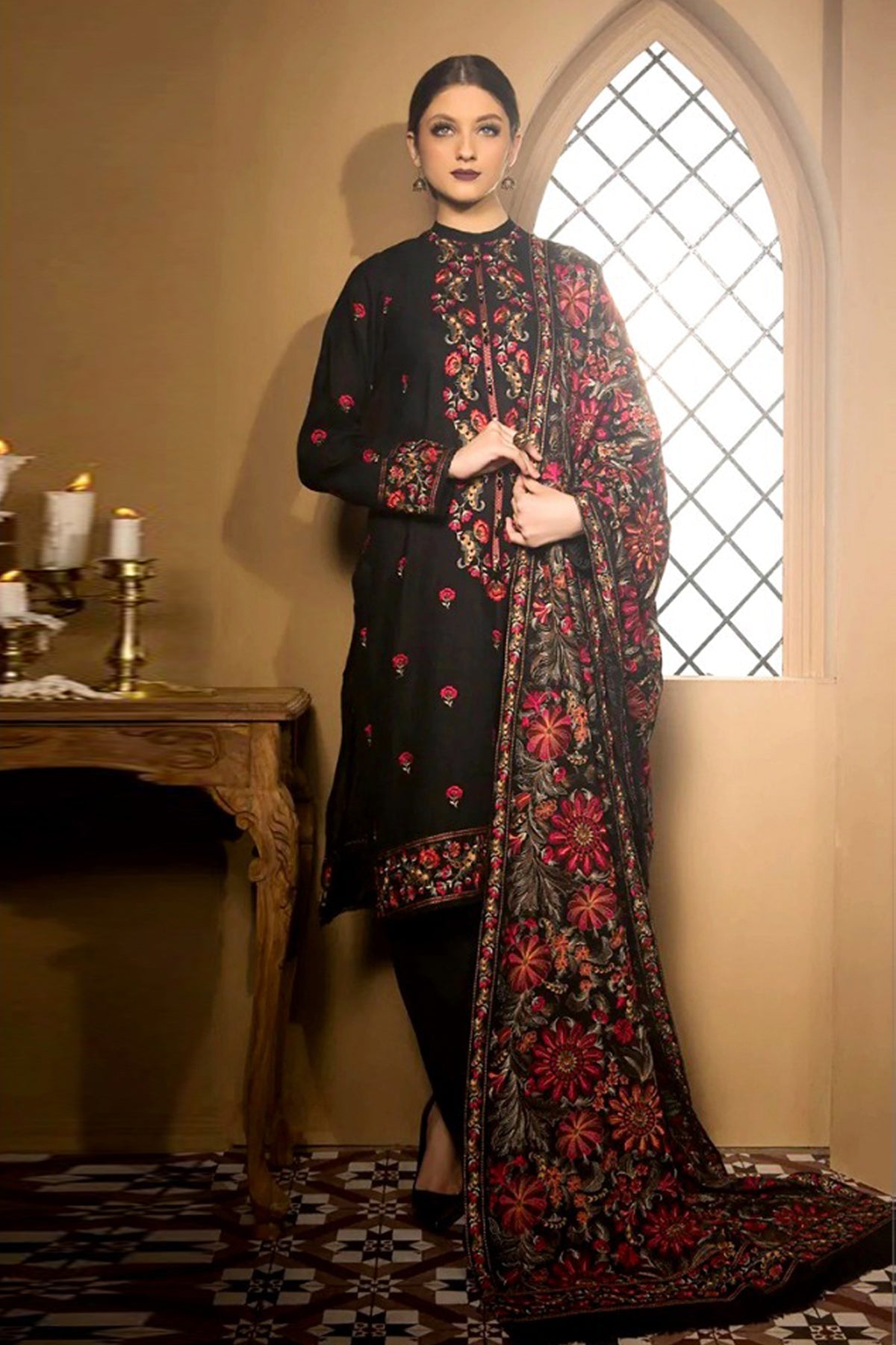 Bareeze 3PC Embroidered Dhanak Suit with Heavy Embroidered Shawal -GA102139