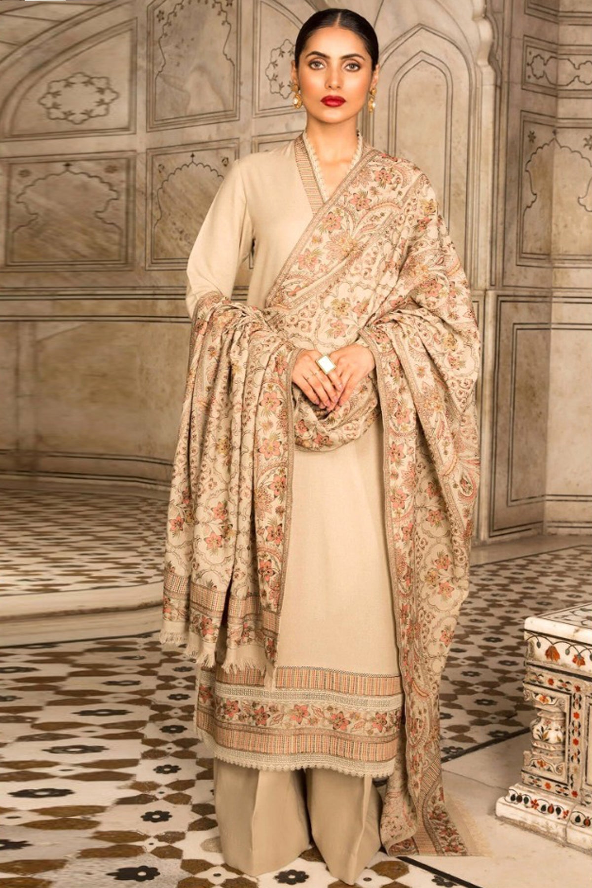 Bareeze 3PC Embroidered Dhanak Suit with Heavy Embroidered Shawal -GA102138