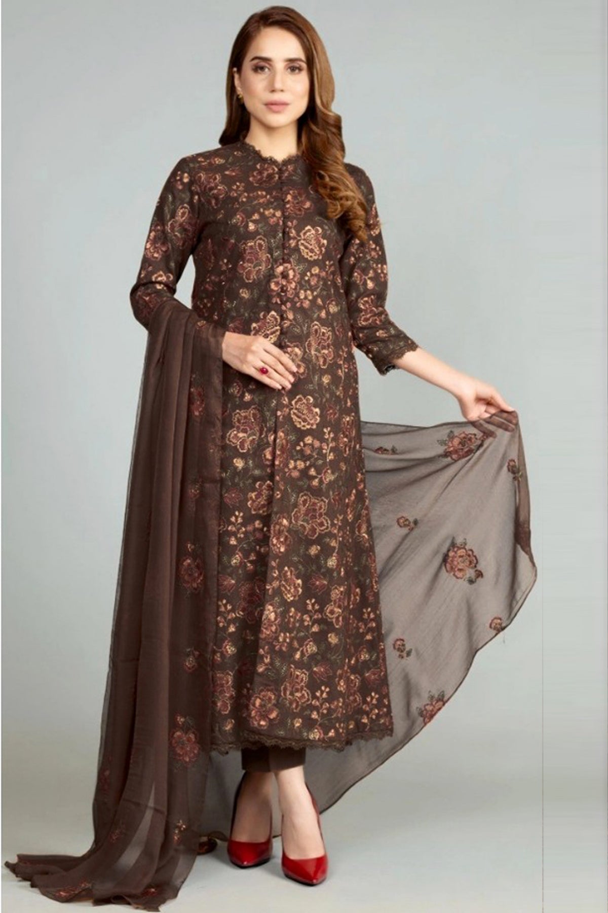 Bareeze 3PC Embroidered Dhanak Suit with Heavy Embroidered Shawal -GA102131