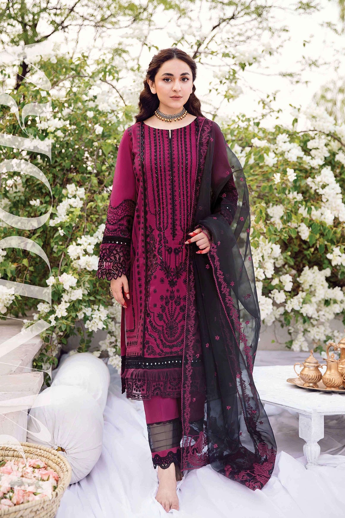 Luxury Embroidered Lawn 3Pc with Embroidered Organza Dupata-Ga1635