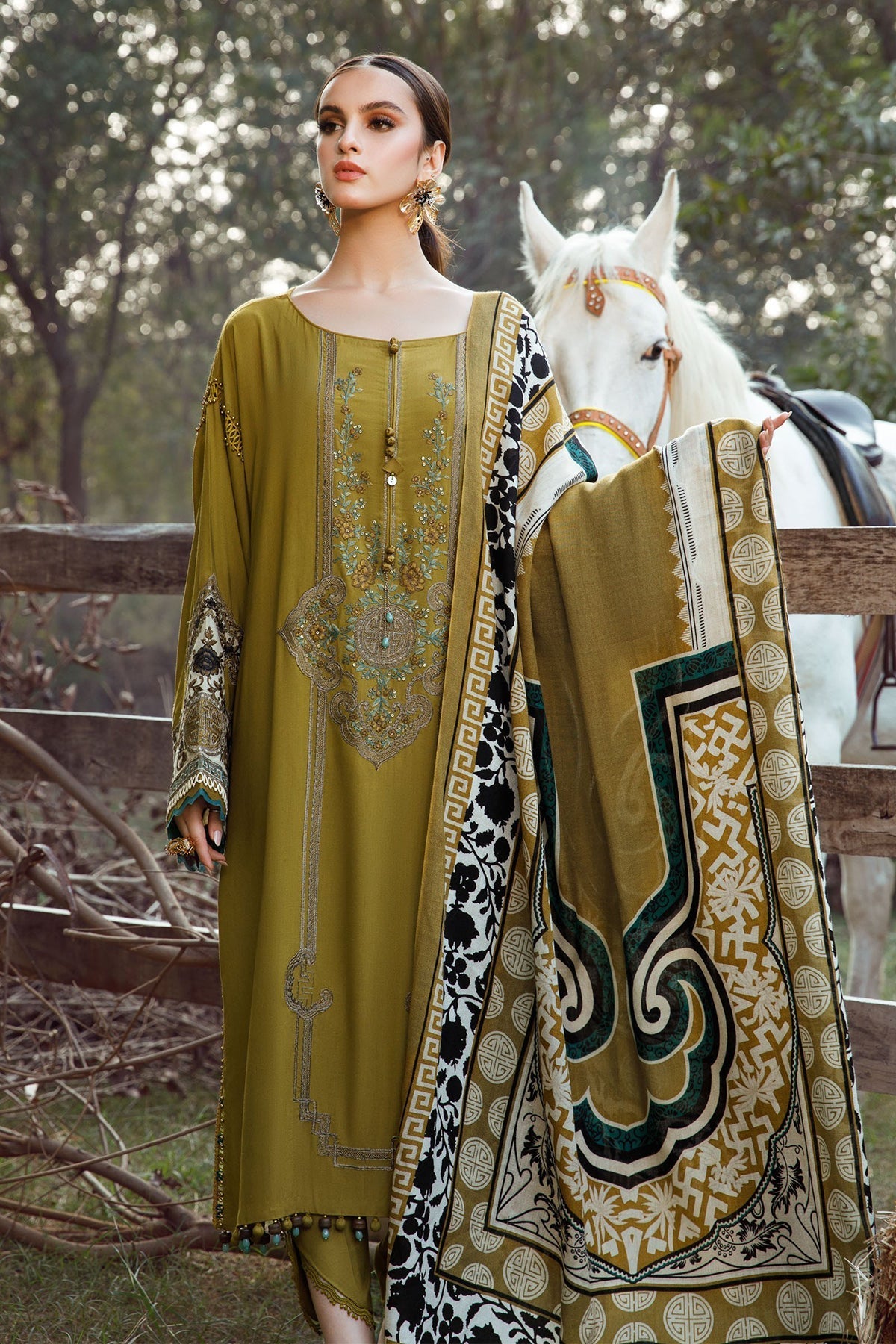 Maria B 3PC Fully Embroidered Dhanak Suit - GA1613