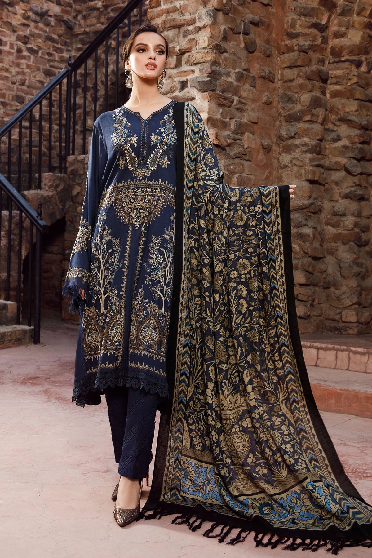 Maria B 3PC Fully Embroidered Dhanak Suit - GA1619