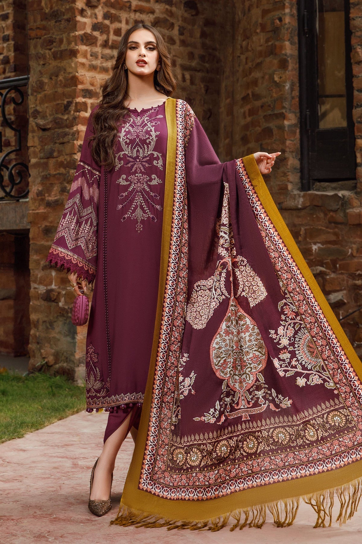 Maria B 3PC Fully Embroidered Dhanak Suit - GA1607
