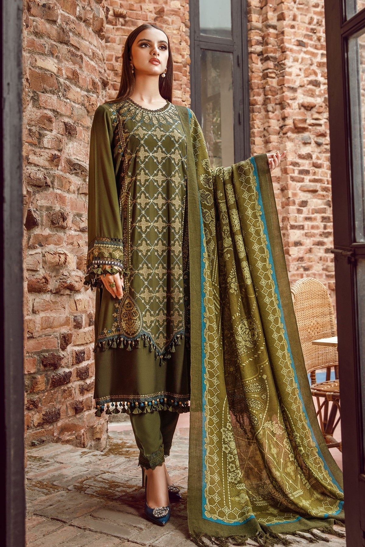 Maria B 3PC Fully Embroidered Dhanak Suit - GA1611